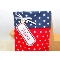 Nikolausstiefel rot beige Sterne mit  Namen personalisiert / Nikolaus Socke / Stiefel / Strumpf aus Stoff