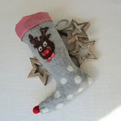 Nikolausstiefel Weihnachststiefel gefilzt mit Rentier und Karostoff nachhaltig