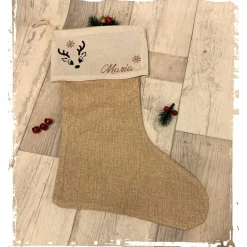 Nikolausstrumpf / Nikolausstiefel / Weihnachtsstrumpf aus Jute mit eigenen Namen personalisiert sowie Elchmotiv!