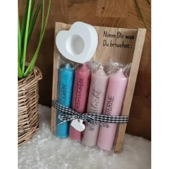 Nimm dir was du brauchst Geschenkset – Personalisierte Kerzen & Raysin Deko für Frauen - kl. Mitbringsel