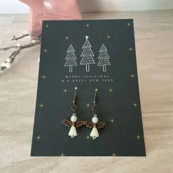 Ohrringe * Schutzengel * Weiß * Ohrhaken Kupfer * Grußkarte Weihnachten * Geschenkidee