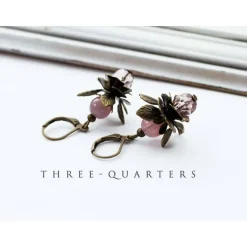 Ohrringe, Blüten, lila, flieder, Hochzeit, Braut, romantisch, Blätter, Herbst, Blatt, bronze, antik, boho, vintage, Lolita