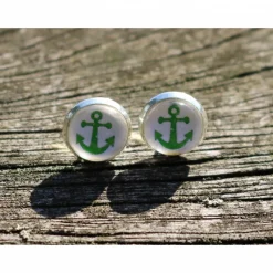 Ohrringe Cabochonschmuck verschiedene Fassungen grüner Anker maritimer Schmuck