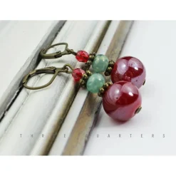 Ohrringe, dunkelrot, mint, Weihnachten, Winter, rot, antik, bronze, X Mas, Santa, mintgrün, grün, vintage, romantisch, Perlen, boheme