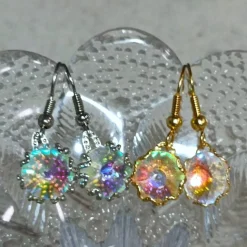 Ohrringe funkelnd Regenbogen pastell Rivoli Kristallglas handgemacht goldfarben