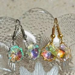 Ohrringe funkelnd Regenbogen pastell Rivoli Kristallglas handgemacht silberfarben
