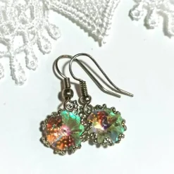 Ohrringe funkelnd Regenbogen pastell Rivoli Kristallglas handgemacht silberfarben