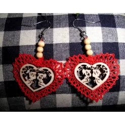 Ohrringe handgeklöppelt Holzbild Handarbeit Unikat Herzen Valentinstag Geschenk Oktoberfest