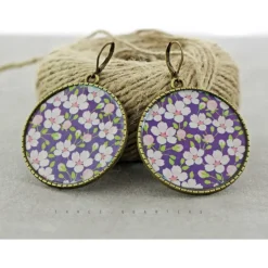Ohrringe, Kirschblüten, lila, weiß, antik, vintage, Blüten, violett, bronze, Japan, romantisch, Scheiben, rund, Blumen, boheme, boho