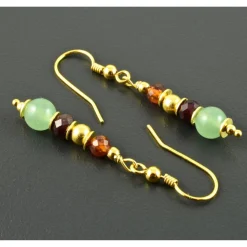 Ohrringe, Ohrhänger mit Edelsteinen und vergoldetem 925er Silber - Aventurin - Granat - Ohrschmuck - Geschenk