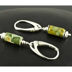 Ohrringe, Ohrhänger mit Rhyolith, 925er Silber, grün, Röhrchen, Edelsteinohrringe