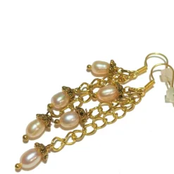 Ohrringe Perlen rosa flieder an Gliederkette goldfarben Perlenohrringe Brautschmuck