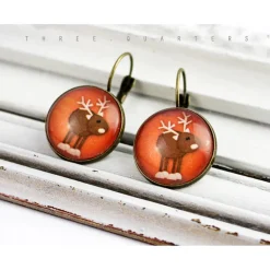 Ohrringe, Rentier, Weihnachten, Winter, rot, Hirsch, Reh, Glas, antik, bronze, vintage, nostalgisch, X-mas, rund, niedlich, Geschenk