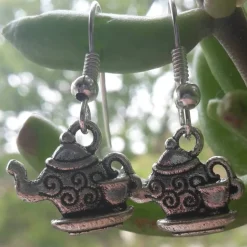 Ohrringe silberfarbene Teekanne mit Tasse Hängerchen