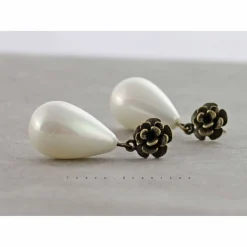 Ohrringe, Tropfen, creme, weiß, Hochzeit, Brautschmuck, Vintage, Braut, Schmuck, edel, elegant, antik, bronze, romantisch, Brautjungfer