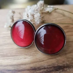Ohrringe u Ringe Cabochonschmuck verschiedene Fassungen handbemalt dunkelrot schimmernd