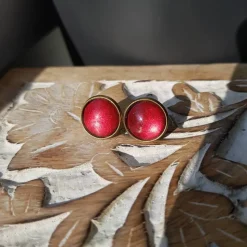 Ohrringe u Ringe Cabochonschmuck verschiedene Fassungen handbemalt dunkelrot schimmernd