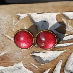 Ohrringe u Ringe Cabochonschmuck verschiedene Fassungen handbemalt dunkelrot schimmernd