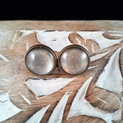 Ohrringe u Ringe Cabochonschmuck verschiedene Fassungen handbemalt silber schimmernd glitzer