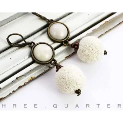 Ohrringe, weiß, Hochzeit, Lavaperlen, Perlen, schlicht, edel, Lava, antik bronze, Braut, Brautjungfer, Stein, vintage, boho, nostalgisch