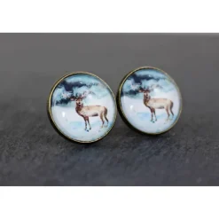 Ohrstecker oder Ohrhänger mit Hirsch, blau und weiß, Winter, Schmuck für Frauen