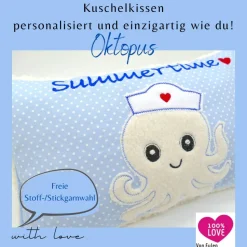 Oktopus Tintenfisch Fisch Namenskissen Taufkissen Kuschelkissen Kindergartenkissen Geburtsgeschenk
