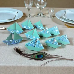 Origami Segelboote Tischdeko Pfau Feder Blau Grün – Für Konfirmation, Taufe & Hochzeit (10 Stück)