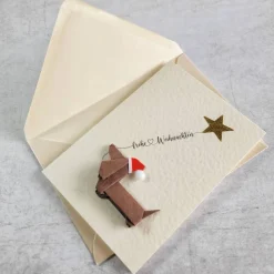 Origami Weihnachtskarte Dackel Hund mit Herzluftballon - Handgemachte 3D Weihnachtskarte Dachshund