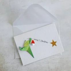 Origami Weihnachtskarte Dinosaurus mit Stern - Einzigartige Weihnachtskarte - Frohe Weihnachten - Papierkunst