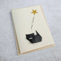Origami Weihnachtskarte Katze mit Stern - Handgemachte 3D Karte Katze zu Weihnachten - Besondere Weihnachtskarte