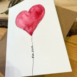 Original Aquarellkarte mit süßem Herz. Perfekt für Valentin oder Muttertag. Faltkarte mit Kuvert