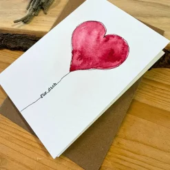 Original Aquarellkarte mit süßem Herz. Perfekt für Valentin oder Muttertag. Faltkarte mit Kuvert