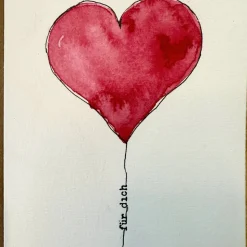 Original Aquarellkarte mit süßem Herz. Perfekt für Valentin oder Muttertag. Faltkarte mit Kuvert