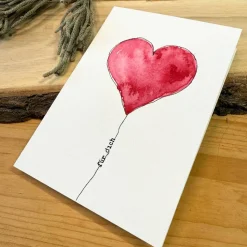 Original Aquarellkarte mit süßem Herz. Perfekt für Valentin oder Muttertag. Faltkarte mit Kuvert