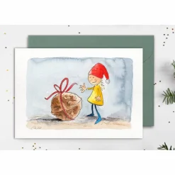 Original Illustration - Grußkarte "kleiner Wichtel", Faltkarte für Kinder zu Ostern