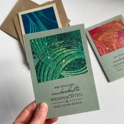 Original Weihnachtskarten Set mit drei handgemachten Karten. Weihnachtliche Grußkarten zum senden von Weihnachtsgrüßen.