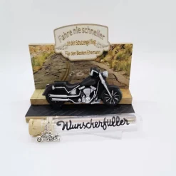 Origineller Motorrad Gutscheinhalter aus Holz – Geburtstagsgeschenk für Biker, personalisierbar,aus Keraflott vereint mit Holz