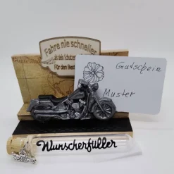 Origineller Motorrad Gutscheinhalter aus Holz – Geburtstagsgeschenk für Biker, personalisierbar,aus Keraflott vereint mit Holz