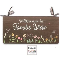 Originelles Einzugsgeschenk: Personalisiertes Türschild Familie aus Holz – Wetterfest, Handgemalt & Exklusiv, individuelles Geschenk Haustürschild mit Blumenmotiv