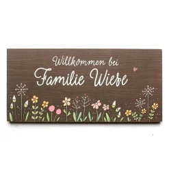 Originelles Einzugsgeschenk: Personalisiertes Türschild Familie aus Holz – Wetterfest, Handgemalt & Exklusiv, individuelles Geschenk Haustürschild mit Blumenmotiv