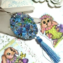 Ornament pastell blau Unikat Perlenstickerei Baumschmuck Anhänger handgemacht pompös handmade Wohndeko