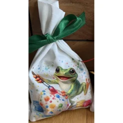 Oster Geschenkbeutel Frosch – handgenähtes Unikat aus Polstervelours