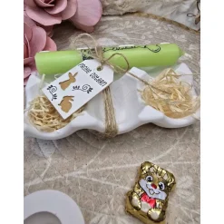 Oster Geschenkset „Osterlicht“ – Kerze mit Kerzenhalter & Schokolade – Frohe Ostern