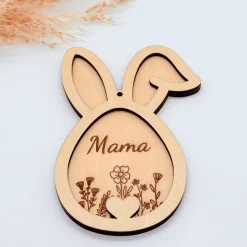 Osteranhänger aus Holz in Ei- & Hasenform – personalisiert mit Namen oder schlicht – natürliche Osterdeko