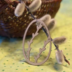 Osteranhänger "Ei mit Palmkätzchen" – Lasergeschnittene Holzdeko für Ostern