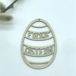 Osteranhänger "Ei mit Schriftzug Frohe Ostern" – Lasergeschnittene Holzdeko für Ostern