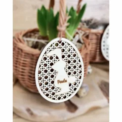 Osteranhänger Rattan Optik / Osterkörbchen mit Anhänger Hase personalisiert