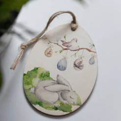 Osteranhänger Set *Happy Easter* aus Holz / Holzeier mit Ostermotiven als Osterdeko, Ostergeschenk oder Geschenkanhänger