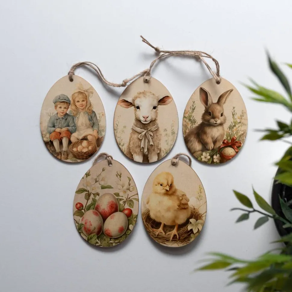 Osteranhänger Set *Vintage* aus Holz / Holzeier als Osterdeko, Ostergeschenk oder Geschenkanhänger