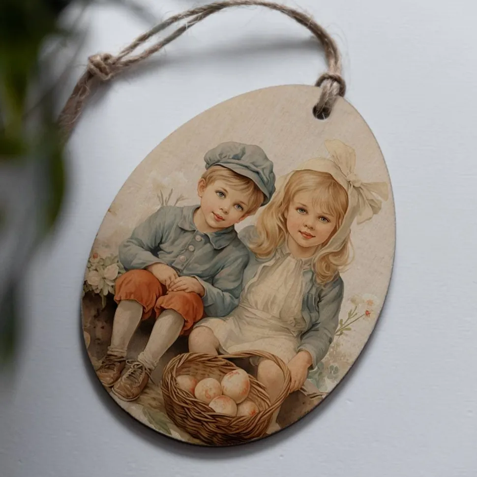 Osteranhänger Set *Vintage* aus Holz / Holzeier als Osterdeko, Ostergeschenk oder Geschenkanhänger